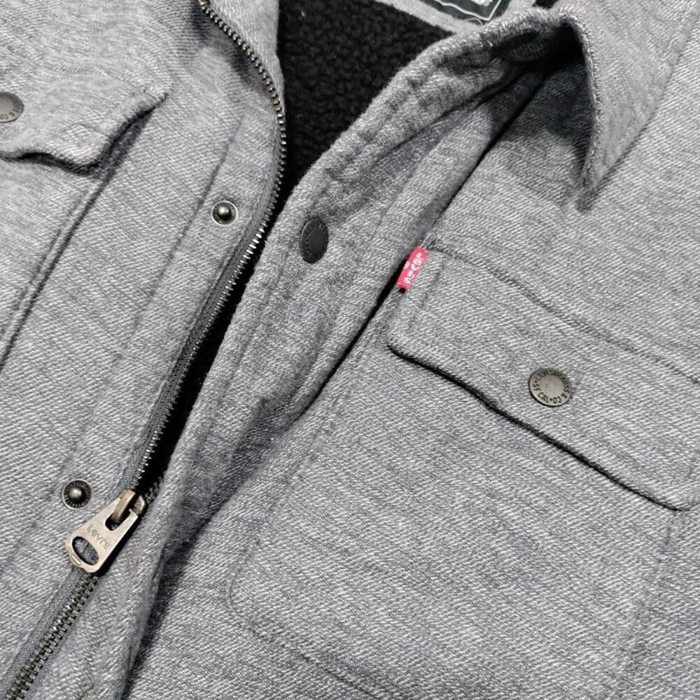 Levi Strauss & Co. Gray Sherpa Lined Zipper Snap Front Soft Shacket Men's XXL - Picture 6 of 14
